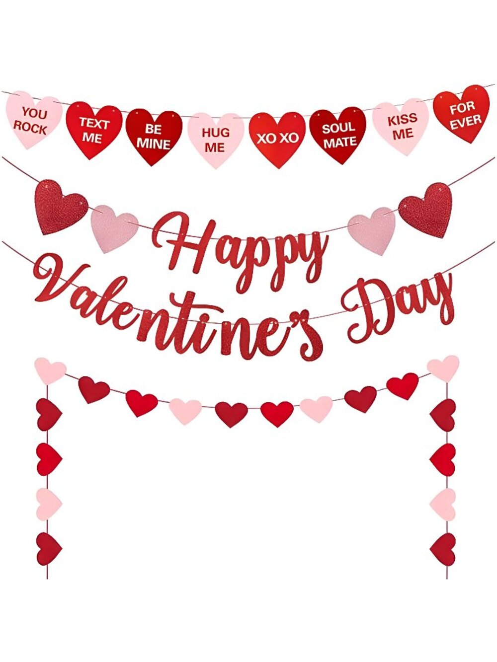 Happy Valentines Day Banner, Red & Pink Heart Garland Hearts Decorations